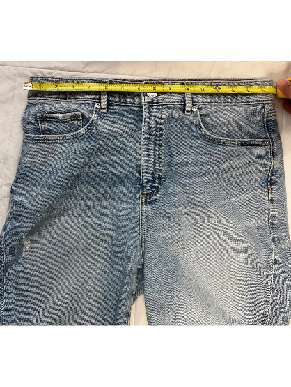 LOFT Light Wash Bermuda Shorts High Rise Cuffed Distressed Frayed Size 30 10